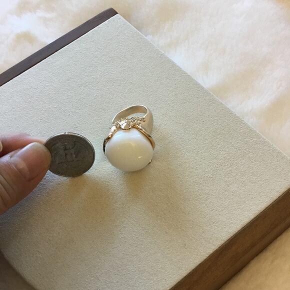 Gold Statement Cocktail Ring with White Opal Stone - Picture 9 of 11